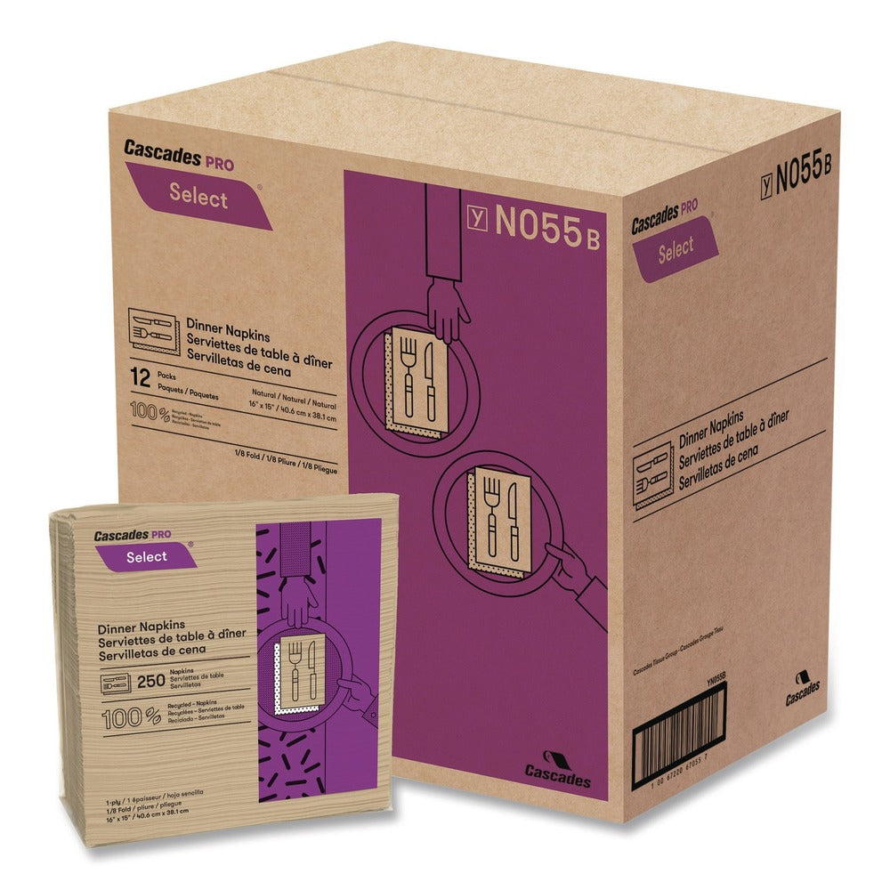 Cascades PRO 16 in. x 15.5 in. 1-Ply Select Dinner Napkins - Natural (12 Packs/Carton)