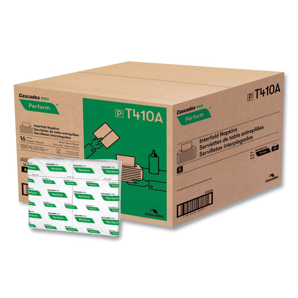 Cascades PRO 6.5 in. x 4.25 in. 1-Ply Perform Interfold Napkins - White (6016/Carton)