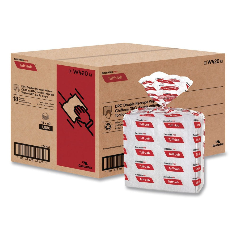 Cascades PRO W420 12 in. x 13 in. Tuff-Job S400 DRC Medium Wipers - White (18 Packs/Carton)