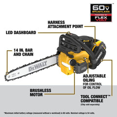 Dewalt 60V MAX Top Handle Lithium-Ion 14 in. Cordless Chainsaw Kit with 2 Batteries (9 Ah)