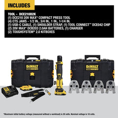 Dewalt 20V MAX Lithium-Ion Cordless Compact Press Tool Kit with CTS Jaws (2 Ah)