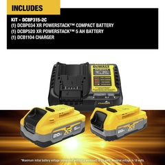 Factory Reconditioned Dewalt 20V MAX XR POWERSTACK 5 Ah and 1.7 Ah Lithium-Ion Batteries and Charger Kit