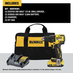 Factory Reconditioned Dewalt 20V MAX Lithium-Ion Brushless 1/2 in. Cordless Drill Driver Kit (2 Ah)