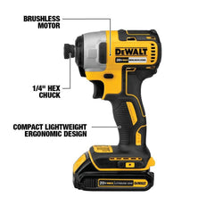 Factory Reconditioned Dewalt 20V MAX Brushless Lithium-Ion 1/4 in. Cordless Impact Driver (Tool Only)
