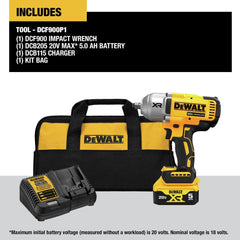Factory Reconditioned Dewalt 20V MAX XR Brushless Lithium-Ion 1/2 in. Cordless High Torque Impact Wrench Kit with Hog Ring Anvil (5 Ah)