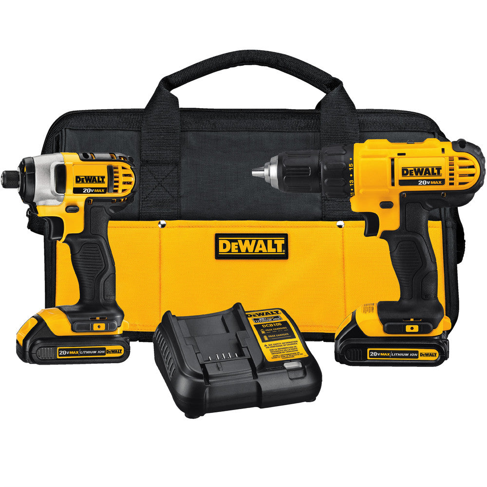 Factory Reconditioned Dewalt 20V MAX Compact Lithium-Ion 1/2 in. Cordless Drill Driver and 1/4 in. Impact Driver Combo Kit (1.3 Ah)