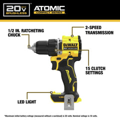 Factory Reconditioned Dewalt 20V MAX ATOMIC Lithium-Ion Brushless Cordless 4-Tool Combo Kit (2 Ah)