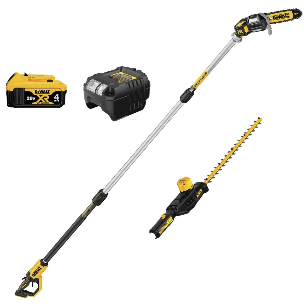Factory Reconditioned Dewalt 20V MAX Brushless Cordless Pole Saw and Pole Hedge Trimmer Combo Kit (4 Ah)