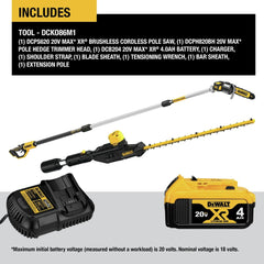 Factory Reconditioned Dewalt 20V MAX Brushless Cordless Pole Saw and Pole Hedge Trimmer Combo Kit (4 Ah)