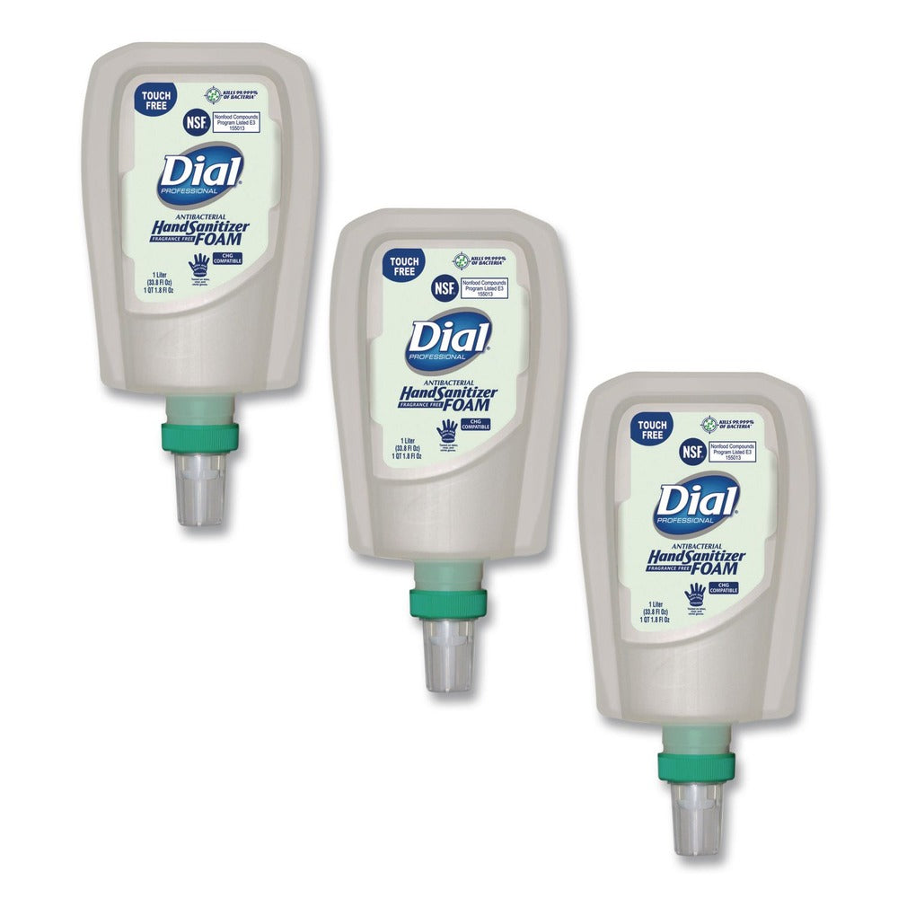 Dial Professional 1 Liter Bottle Antibacterial Foaming Hand Sanitizer Refill for FIT Touch Free Dispenser - Fragrance-Free (3/Carton)