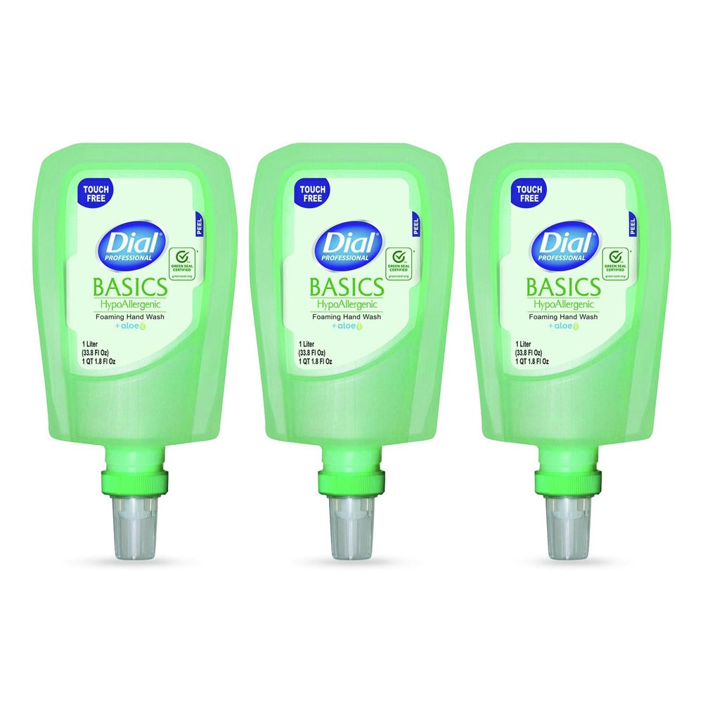 Dial Professional 17000 16722 1 Liter Basics Hypoallergenic Foaming Hand Wash Refill for FIT Touch Free Dispenser - Fresh Floral Scent (3/Carton)
