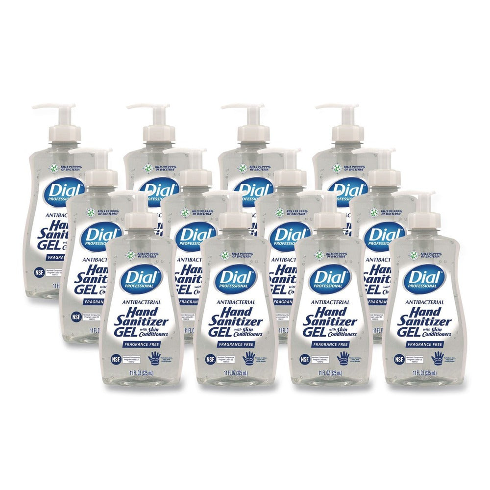 Dial Professional 11 oz. Pump Bottle Gel Antibacterial Hand Sanitizer - Fragrance-Free (12/Carton)