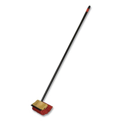 Nexstep Commercial Products 10 in. Brush 54 in. Metal Handle Bi-Level Floor Scrub Brush - Red Polypropylene Bristles, Black Handle (6/Carton)