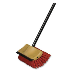 Nexstep Commercial Products 10 in. Brush 54 in. Metal Handle Bi-Level Floor Scrub Brush - Red Polypropylene Bristles, Black Handle (6/Carton)
