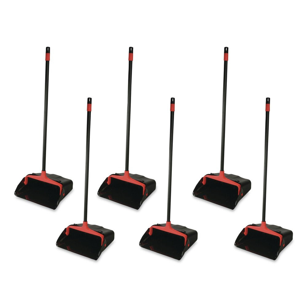Nexstep Commercial Products 96208 30 in. Handle 13 in. x 35 in. Maxi-Plus Plastic Lobby Dust Pan with Rear Wheels - Black (6/Carton)