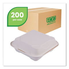 Eco-Products EP-HC81 Vanguard 8 in. x 8 in. x 3 in. Compostable Sugarcane Clamshells - White (200/Carton)