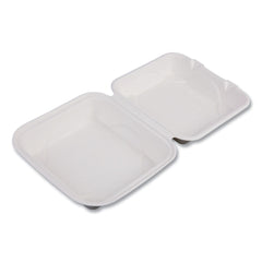 Eco-Products EP-HC81 Vanguard 8 in. x 8 in. x 3 in. Compostable Sugarcane Clamshells - White (200/Carton)