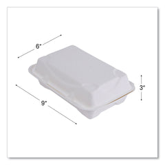 Eco-Products EP-HC96NFA Vanguard 9 in. x 6 in. x 3 in. 1-Compartment Renewable and Compostable Sugarcane Clamshells - White (250/Carton)