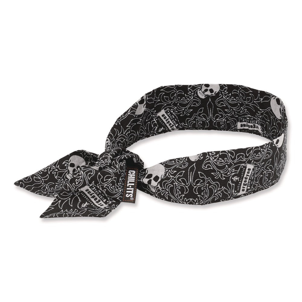 Ergodyne Chill-Its 6700 One Size Fits Most Cooling Bandana Polymer Tie Headband - Skulls