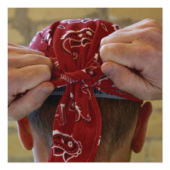 Ergodyne Chill-Its 6615 One Size Fits Most High-Performance Bandana Doo Rag with Terry Cloth Sweatband - Red Western