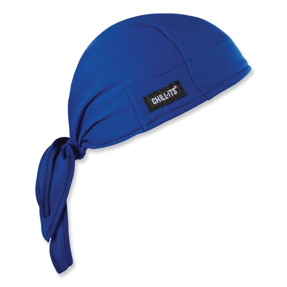 Ergodyne Chill-Its 6615 One Size Fits Most High-Performance Bandana Doo Rag with Terry Cloth Sweatband - Blue