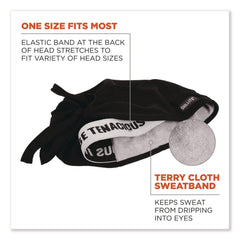 Ergodyne Chill-Its 6615 One Size Fits Most High-Performance Bandana Doo Rag with Terry Cloth Sweatband - Black