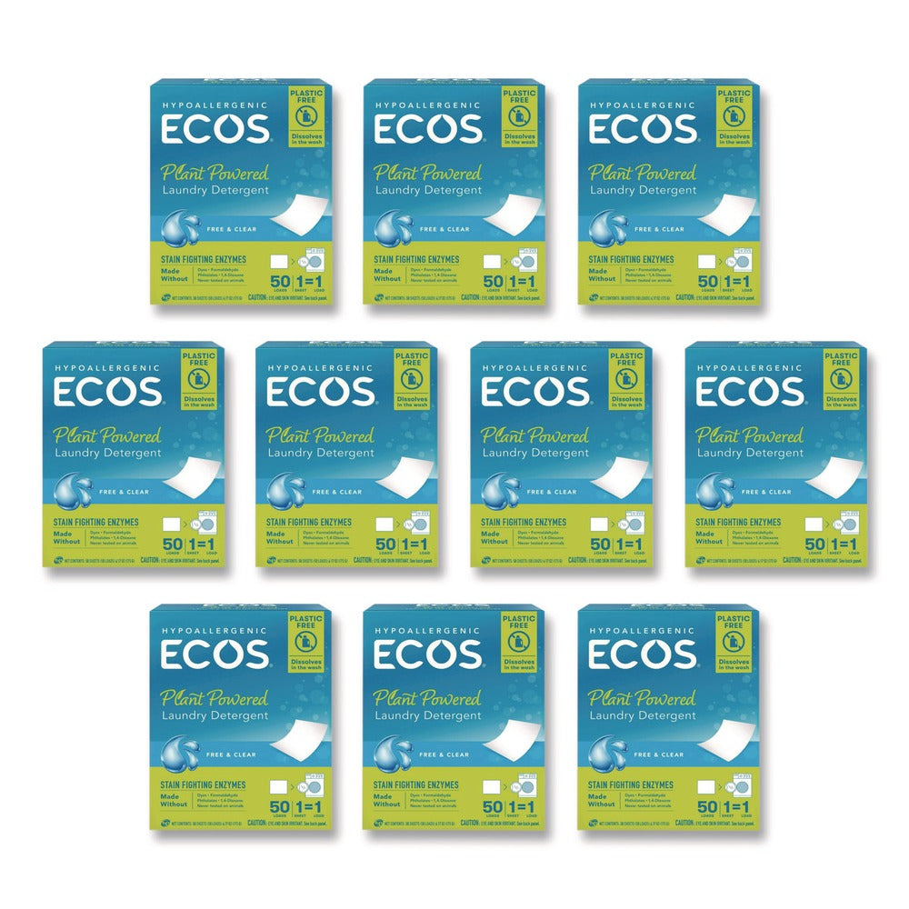 ECOS 953710CT Liquidless Laundry Detergent Sheets - Free and Clear (10/Carton)