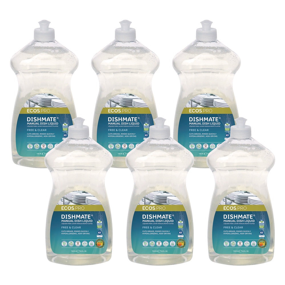ECOS PRO PL97216CT 25 oz Dishmate Manual Dish Liquid Squeeze Bottle - Free and Clear (6/Carton)