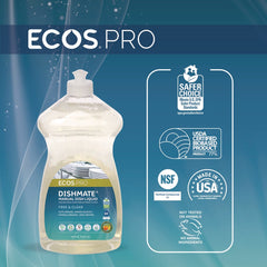 ECOS PRO PL97216CT 25 oz Dishmate Manual Dish Liquid Squeeze Bottle - Free and Clear (6/Carton)