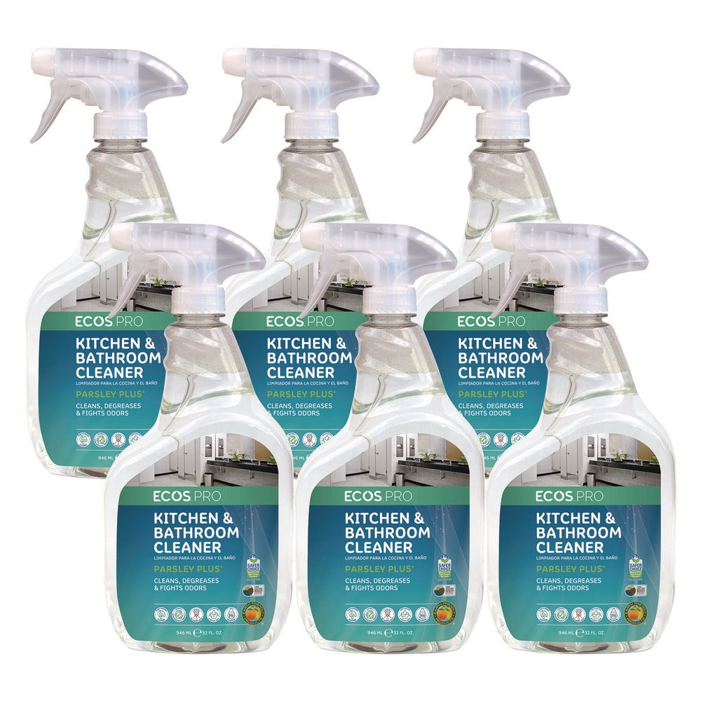 ECOS PRO PL97466CT 32 oz Spray Bottle Parsley Plus All-Purpose Kitchen and Bathroom Cleaner - Parsley Scent (6/Carton)