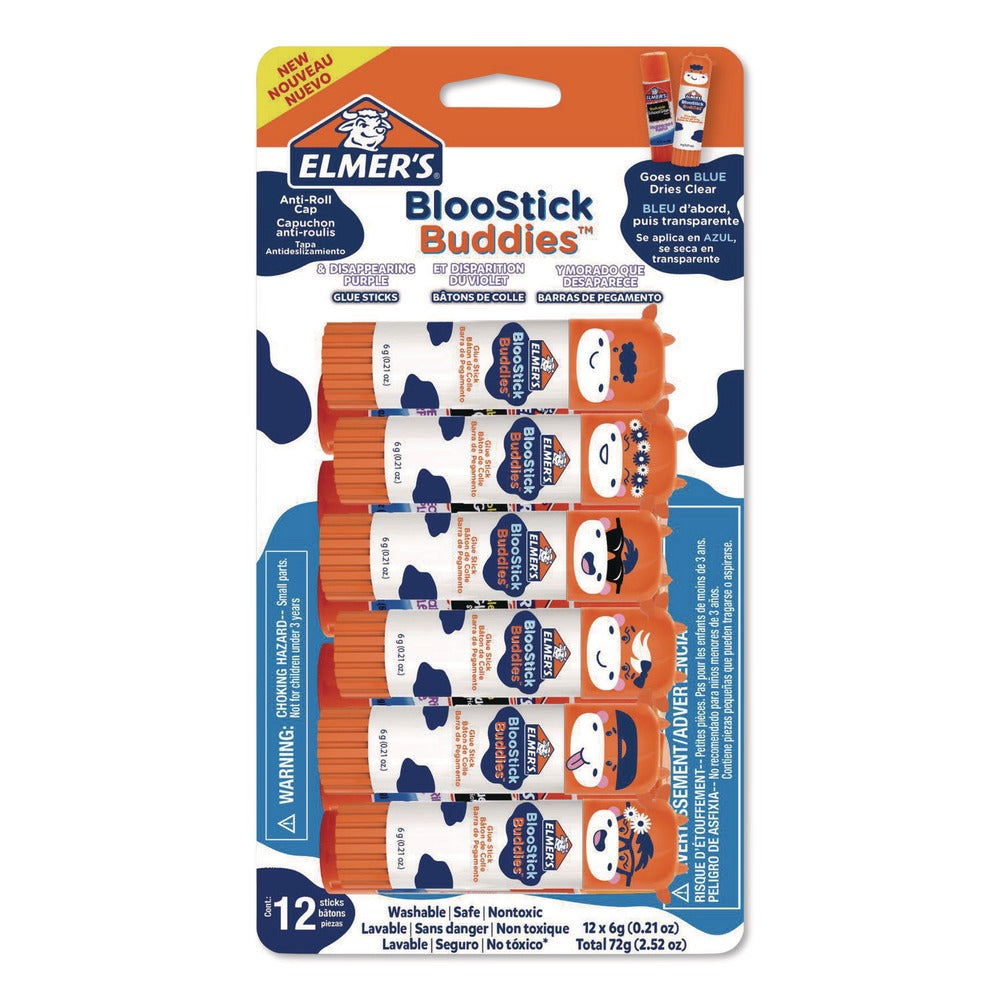 Elmer's 0.21 oz BlooStick Buddies and Disappearing Purple Glue Stick Combo Pack - Dries Clear (12/Pack)
