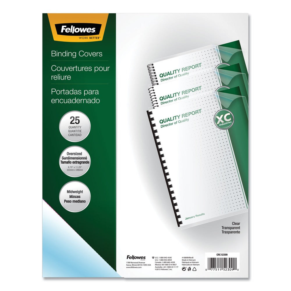 Fellowes Mfg Co. 11.25 in. x 8.75 in. Crystals Transparent Unpunched Presentation Covers for Binding Systems with Round Corners - Clear (25/Pack)