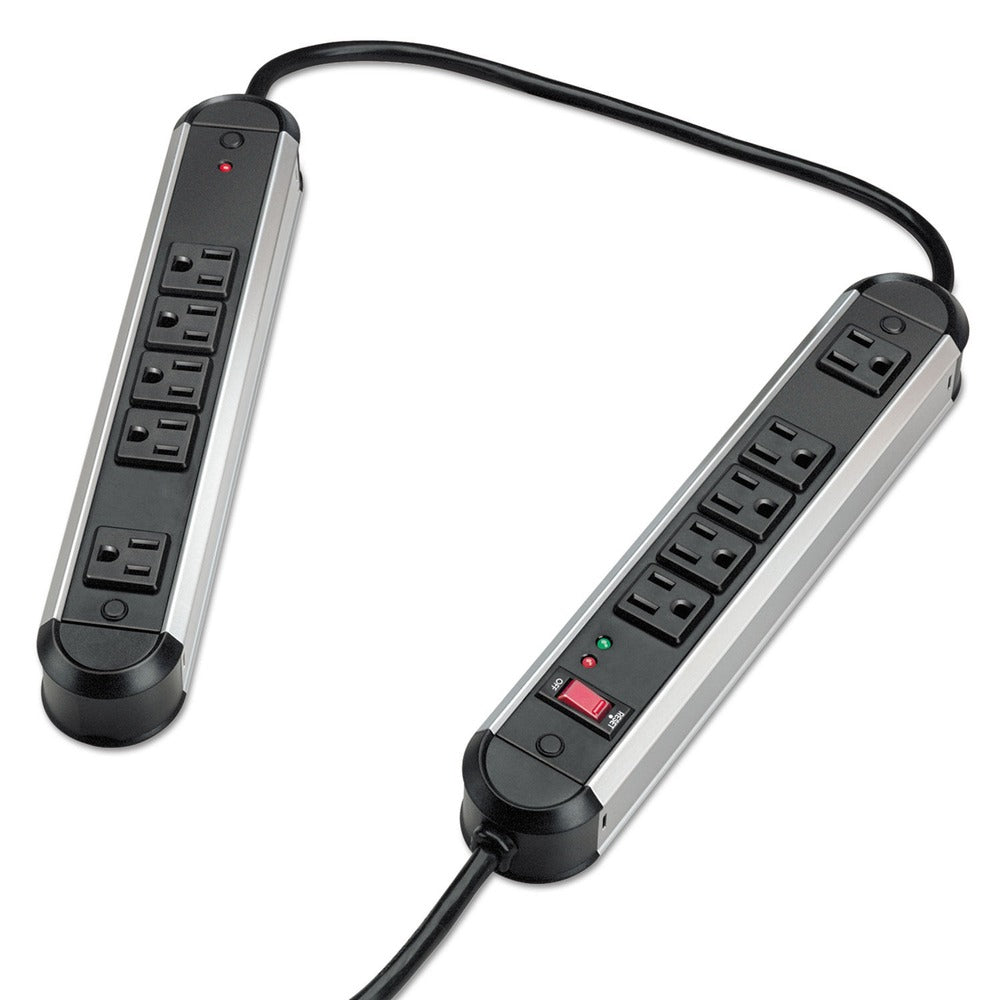 Fellowes Mfg Co. 10 Outlets 6 ft. Cord 1250 Joules Split Metal Surge Protector - Black/silver