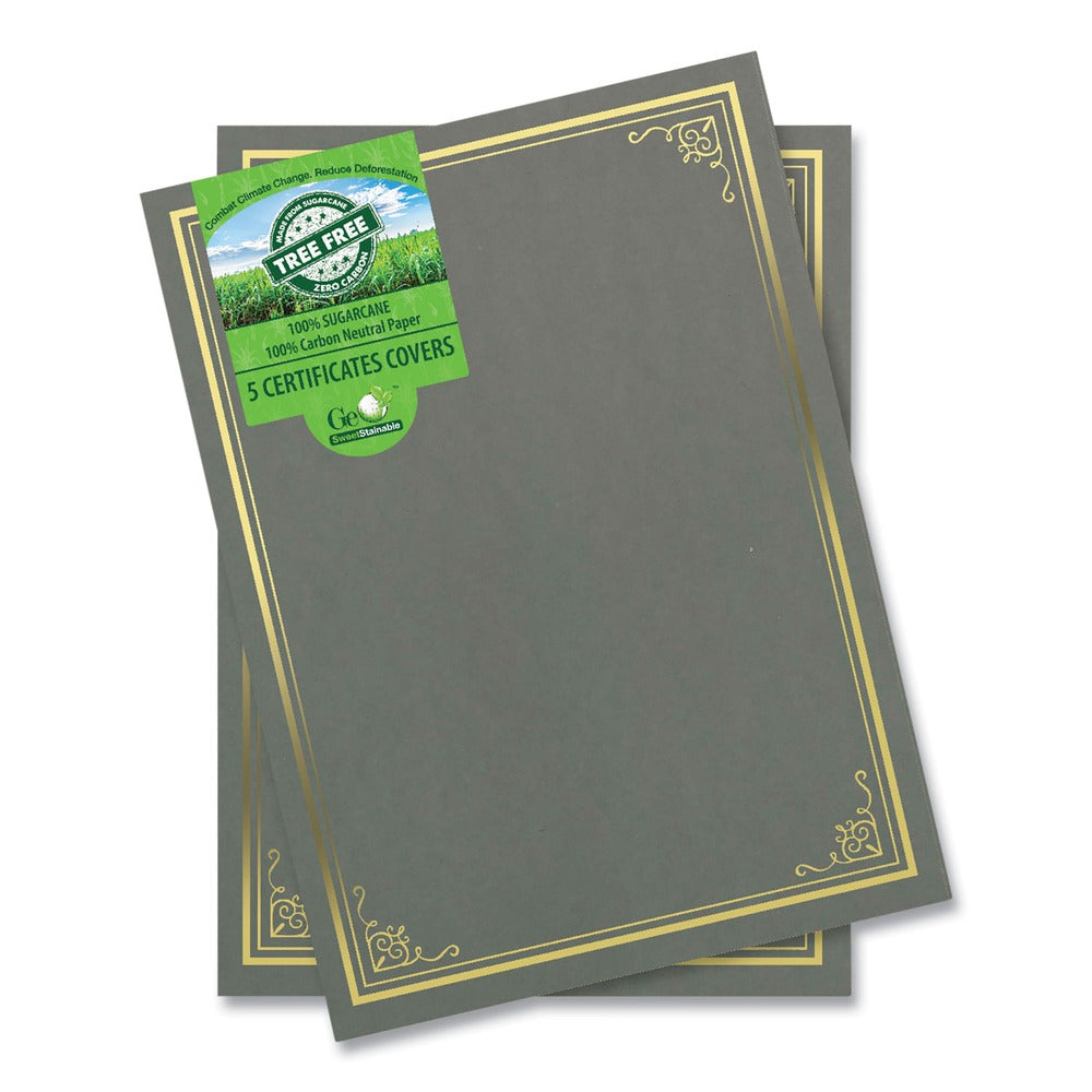 Geographics 9.75 in. x 12.5 in. Certificate/Document Cover - Gray With Gold Foil (5/Pack)