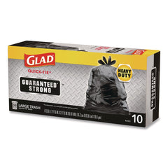 Glad 30 in. x 33 in. 30 gal. 0.81 mil Large Quick-Tie Trash Bags Tie-Flap - Black (10/Box 12 Boxes/Carton)