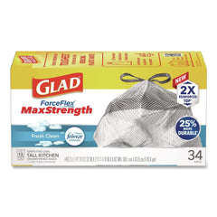 Glad ForceFlex MaxStrength 24 in. x 28 in. 13 Gallon Tall Kitchen Drawstring Trash Bags - Fresh Clean Scent/White (204/Carton)