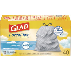 Glad ForceFlex 24 in. x 27.38 in. 13 Gallon Kitchen Drawstring Trash Bags - White Fresh Clean Scent (240/Carton)