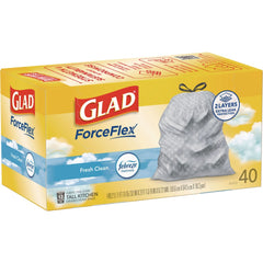 Glad ForceFlex 24 in. x 27.38 in. 13 Gallon Kitchen Drawstring Trash Bags - White Fresh Clean Scent (240/Carton)