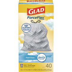 Glad ForceFlex 24 in. x 27.38 in. 13 Gallon Kitchen Drawstring Trash Bags - White Fresh Clean Scent (240/Carton)