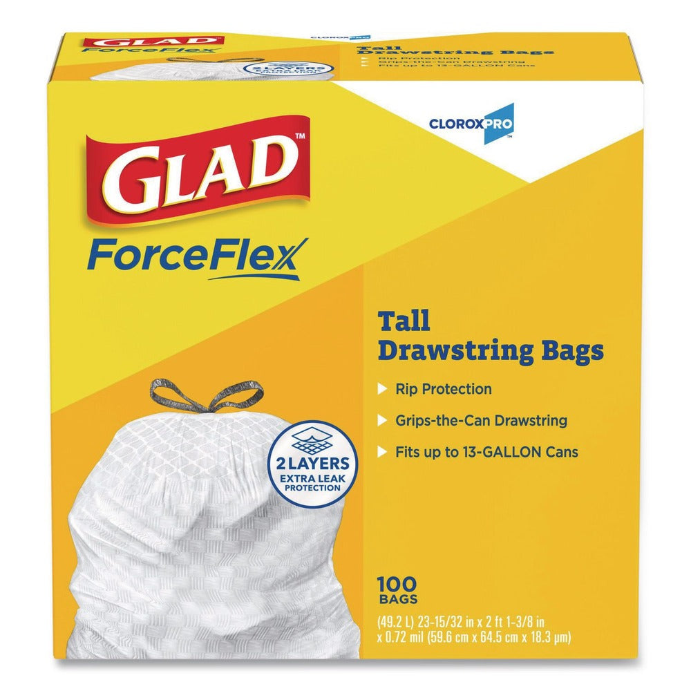 Glad 78526 13 Gallon 0.72 mil 24 in. x 27.38 in. Tall Kitchen Drawstring Trash Bags - Gray (100/Box)