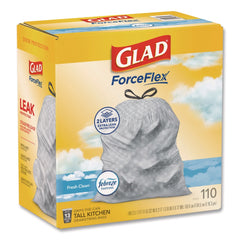 Glad ForceFlex 10.19 in. x 9.81 in. 13-Gal. Tall Kitchen Drawstring Trash Bags - Fresh Clean Scent Gray (3/Carton)