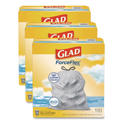 Glad ForceFlex 10.19 in. x 9.81 in. 13-Gal. Tall Kitchen Drawstring Trash Bags - Fresh Clean Scent Gray (3/Carton)