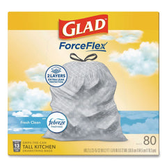 Glad ForceFlex 24 in. x 27.38 in. 13 Gallon Kitchen Drawstring Trash Bags - Fresh Clean Scent/White (240/Carton)