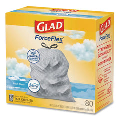 Glad ForceFlex 24 in. x 27.38 in. 13 Gallon Kitchen Drawstring Trash Bags - Fresh Clean Scent/White (240/Carton)