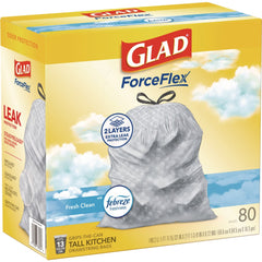 Glad ForceFlex 24 in. x 27.38 in. 13-Gallon Kitchen Drawstring Trash Bags - Gain Fresh Clean Scent White (80/Box)