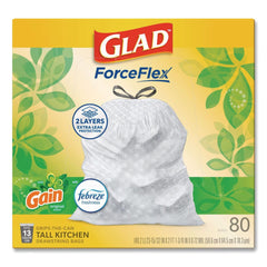 Glad ForceFlex 24 in. x 27.38 in. 13 Gallon Kitchen Drawstring Trash Bags - Gain Original Scent/White (240/Carton)
