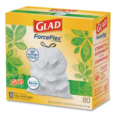 Glad ForceFlex 24 in. x 27.38 in. 13 Gallon Kitchen Drawstring Trash Bags - Gain Original Scent/White (240/Carton)