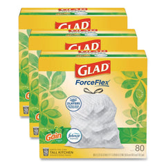Glad ForceFlex 24 in. x 27.38 in. 13 Gallon Kitchen Drawstring Trash Bags - Gain Original Scent/White (240/Carton)