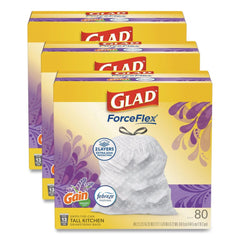 Glad ForceFlex 24 in. x 27.38 in. 13 Gallon Kitchen Drawstring Trash Bags - Gain Lavender Scent/White (240/Carton)