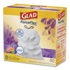 Glad ForceFlex 24 in. x 27.38 in. 13 Gallon Kitchen Drawstring Trash Bags - Gain Lavender Scent/White (240/Carton)
